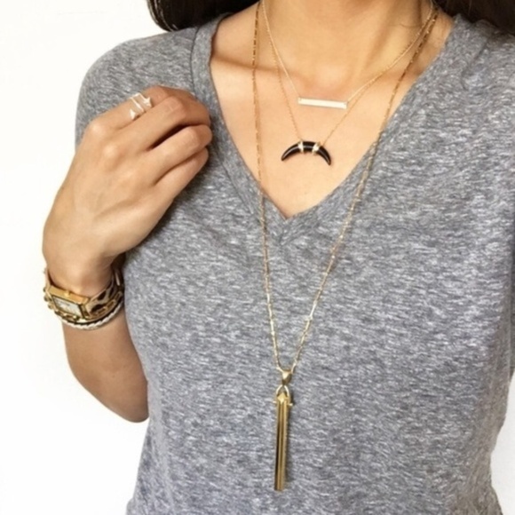 Stella & Dot | Gold+Black Arc+Pavé Pendant Necklace—Retired - Picture 2 of 8